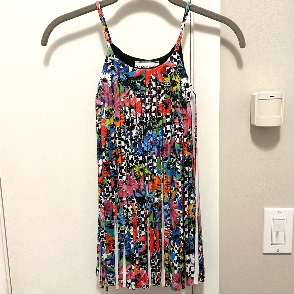 LES TOUT PETITS Racer Floral Cut Fringe Sparkle Retro Flower Party Dress Girls 6